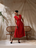 Pathaka - Red striped front twisted dress