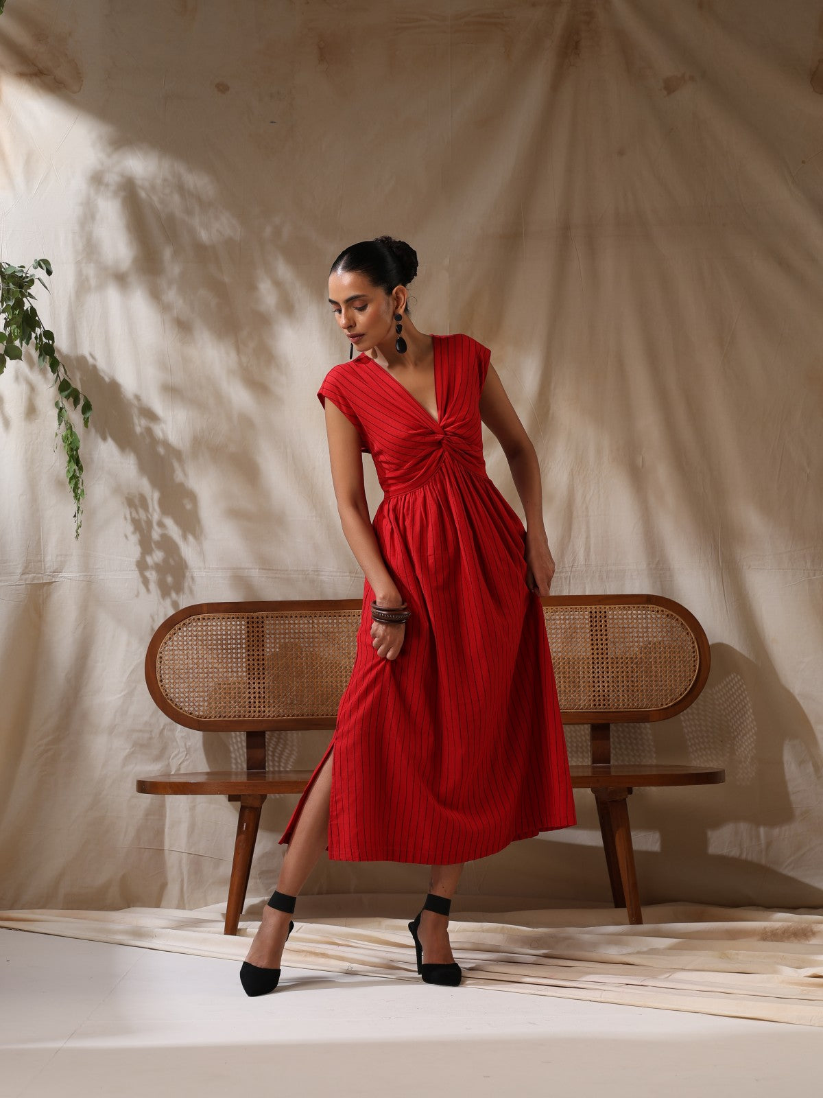 Pathaka - Red striped front twisted dress