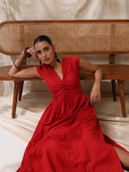 Pathaka - Red striped front twisted dress