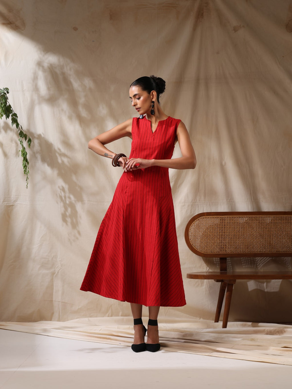 Bijli- Red striped fitted dress