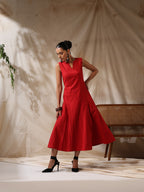 Bijli- Red striped fitted dress