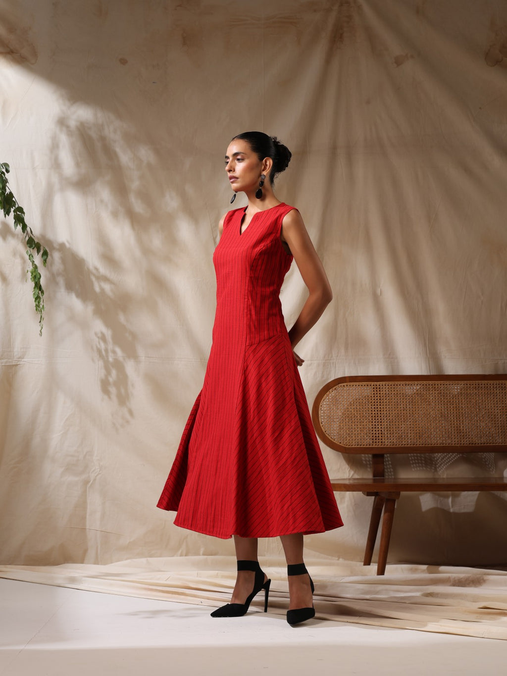 Bijli- Red striped fitted dress