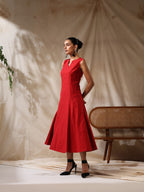 Bijli- Red striped fitted dress