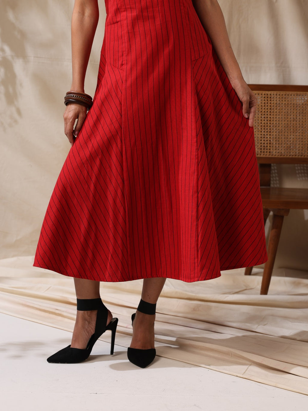 Bijli- Red striped fitted dress
