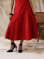 Bijli- Red striped fitted dress