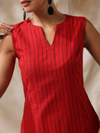 Bijli- Red striped fitted dress