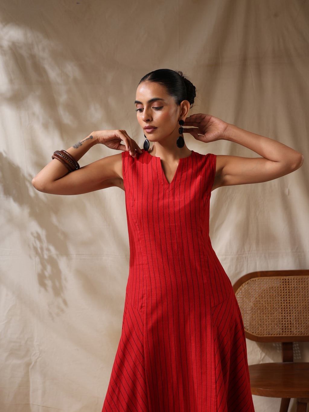 Bijli- Red striped fitted dress