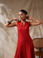 Bijli- Red striped fitted dress