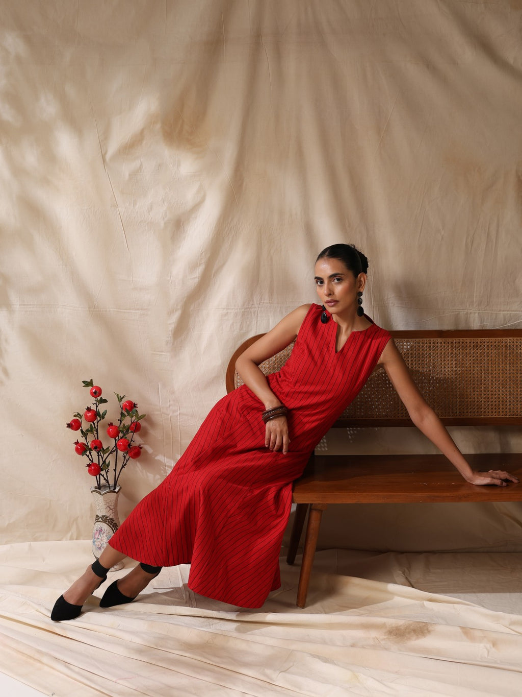 Bijli- Red striped fitted dress