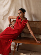 Bijli- Red striped fitted dress