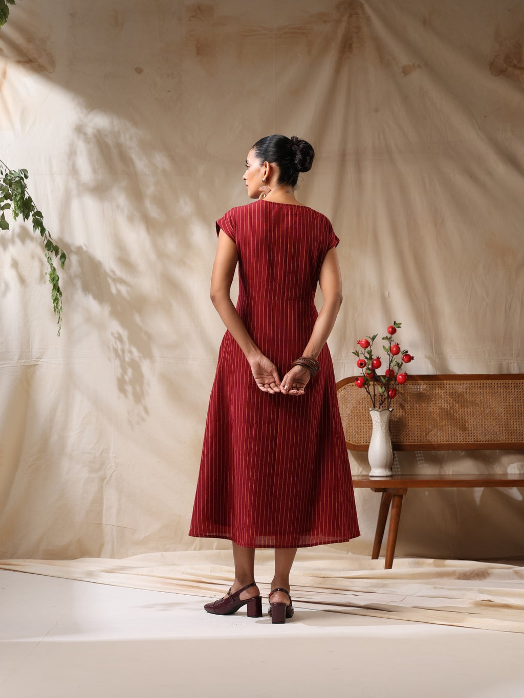 Adaa-  Maroon striped panel play dress