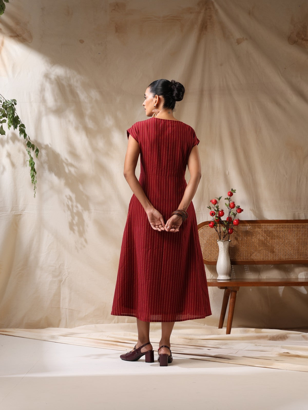 Adaa-  Maroon striped panel play dress