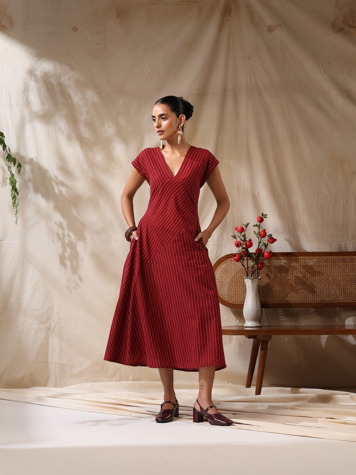 Adaa-  Maroon striped panel play dress