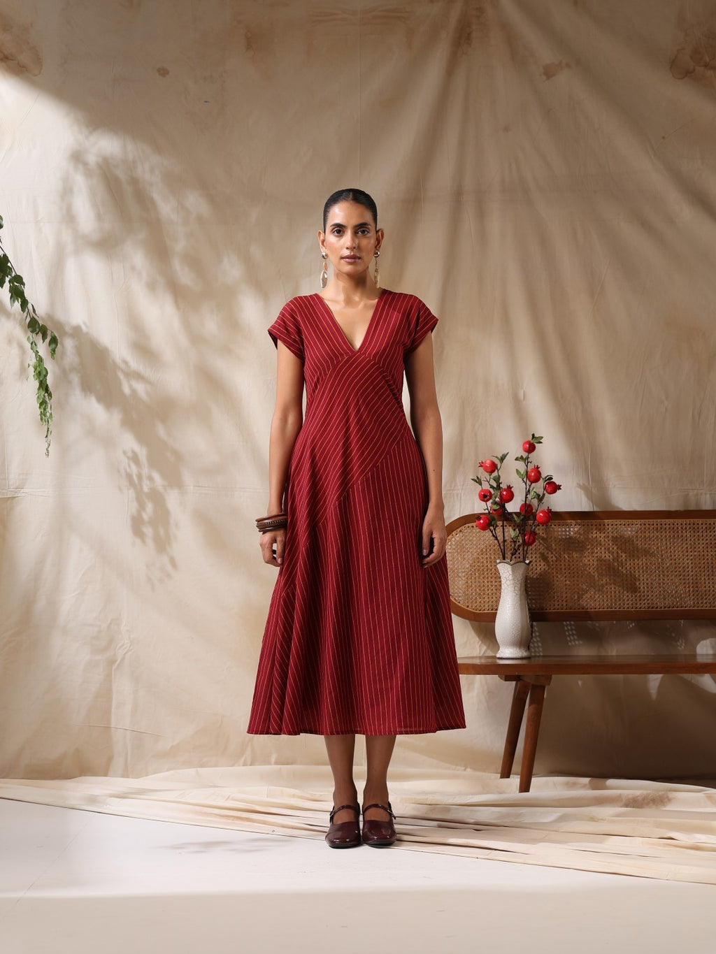 Adaa-  Maroon striped panel play dress
