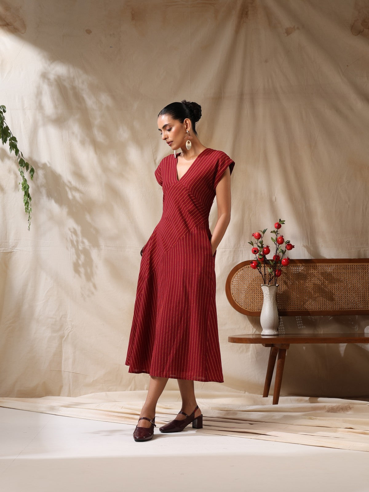 Adaa-  Maroon striped panel play dress