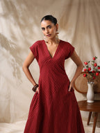 Adaa-  Maroon striped panel play dress