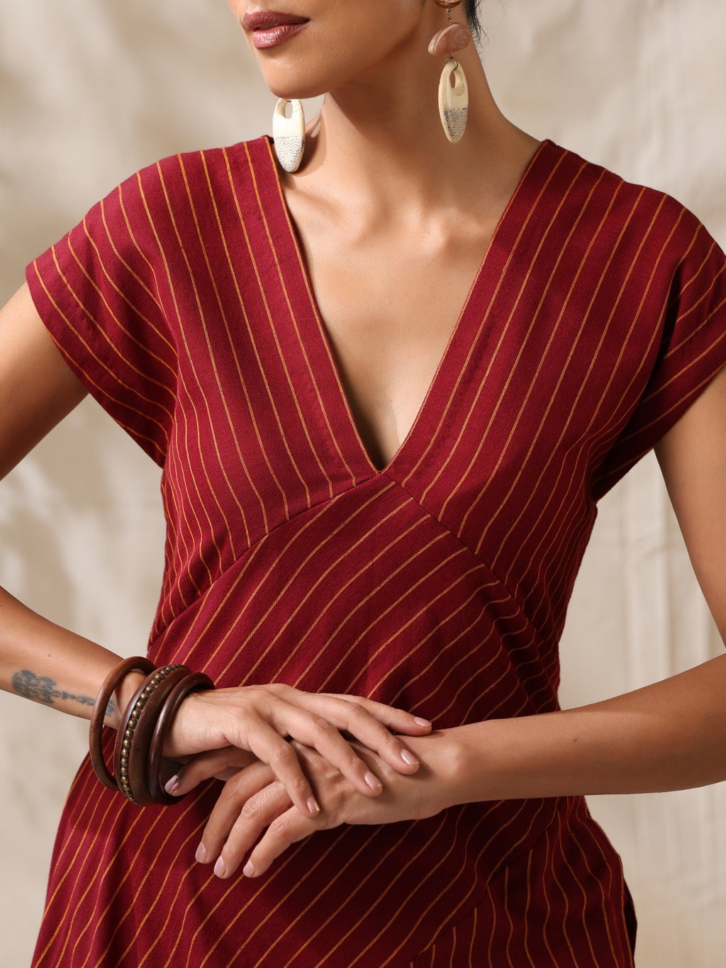 Adaa-  Maroon striped panel play dress