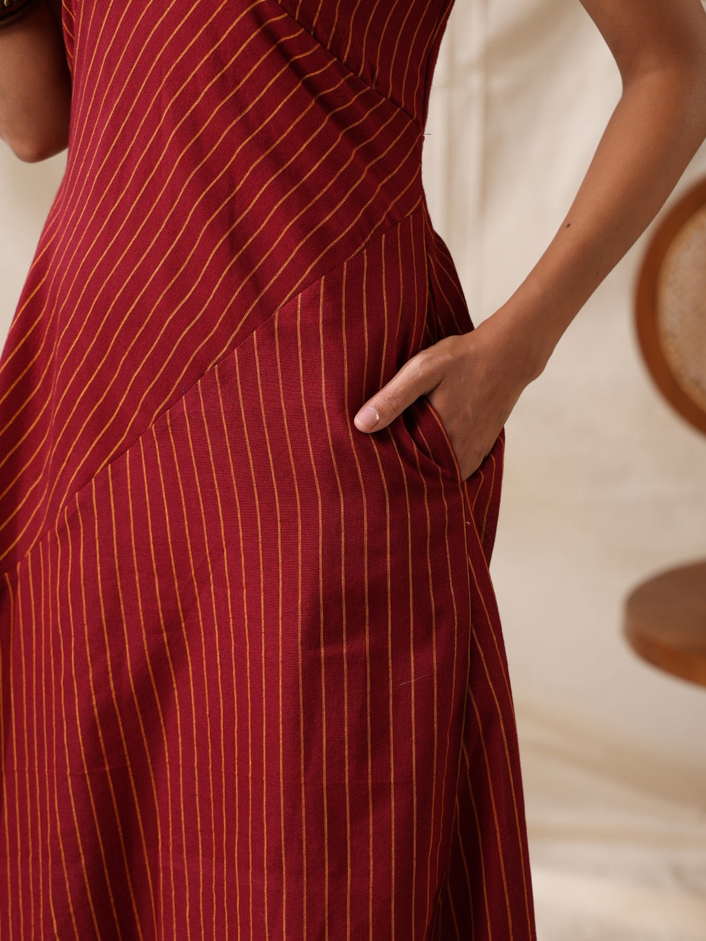 Adaa-  Maroon striped panel play dress