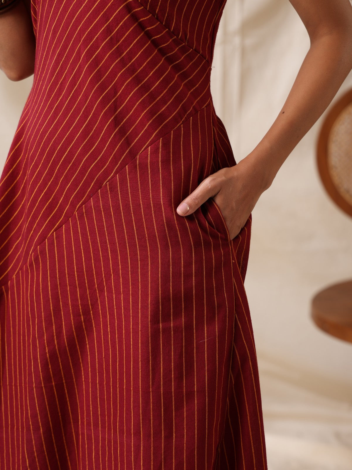 Adaa-  Maroon striped panel play dress