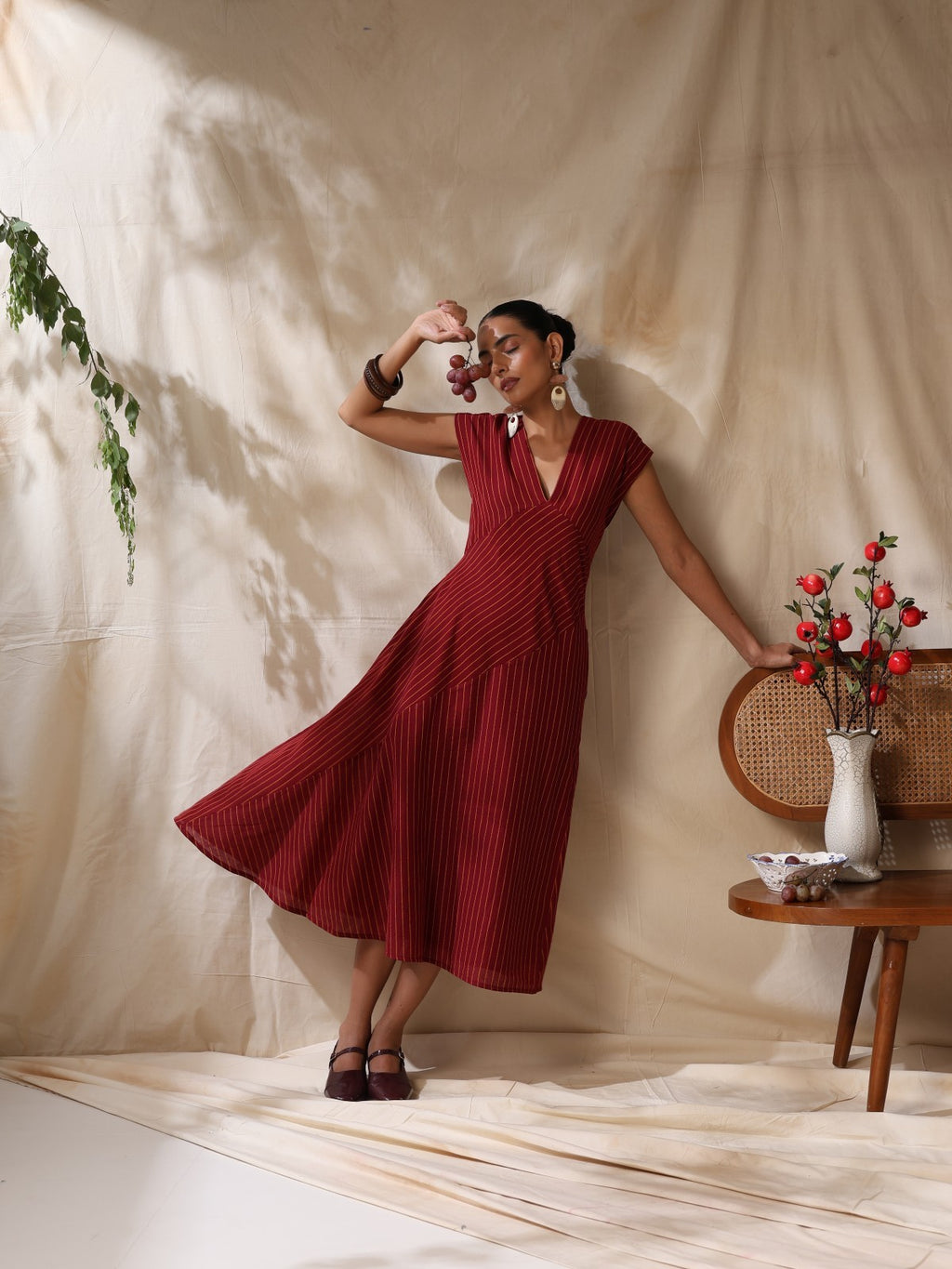Adaa-  Maroon striped panel play dress