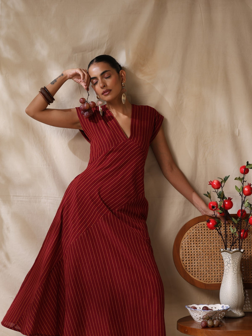 Adaa-  Maroon striped panel play dress