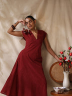 Adaa-  Maroon striped panel play dress