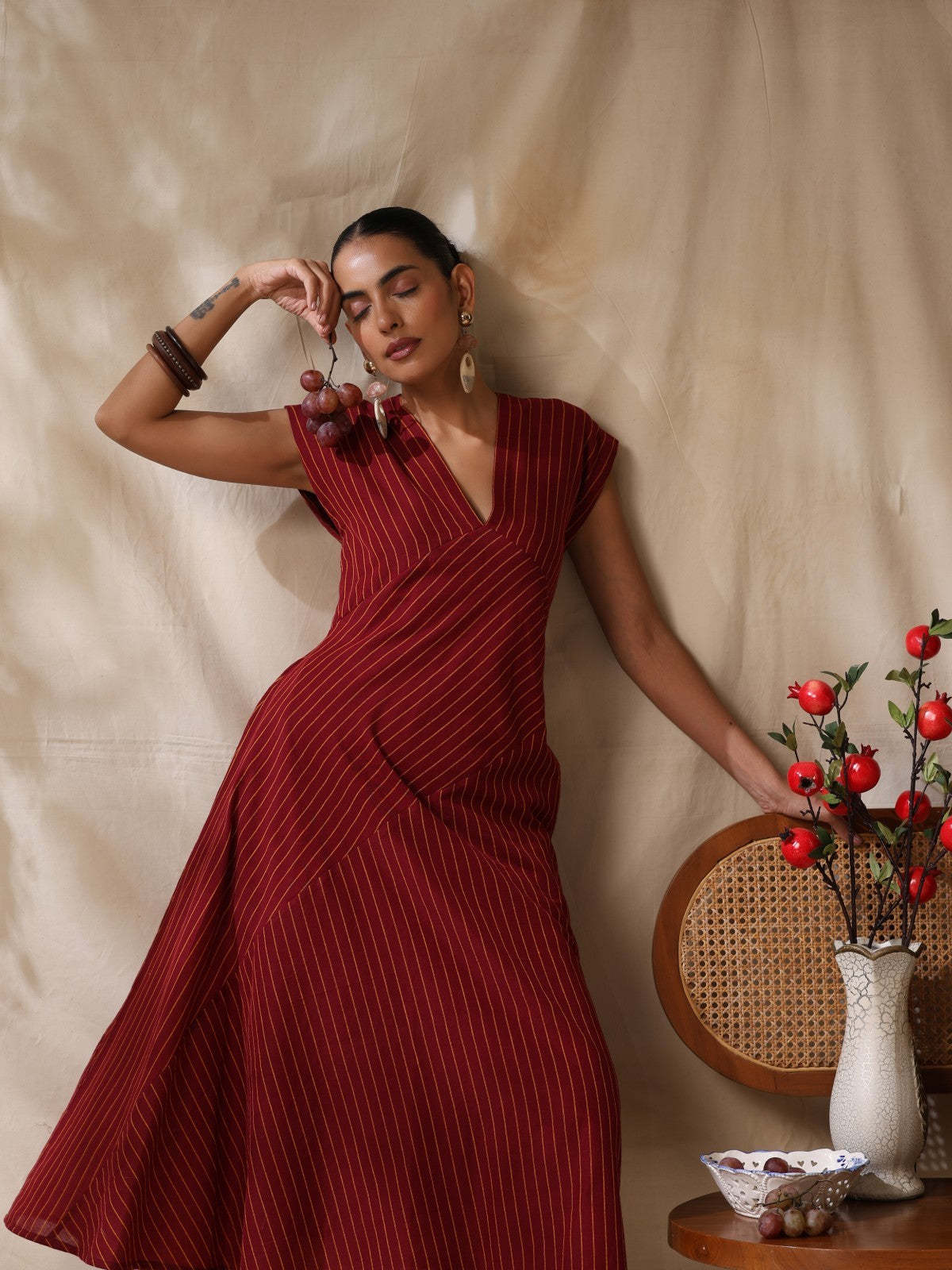 Adaa-  Maroon striped panel play dress