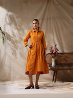 Sonpari- Yellow striped front gather dress
