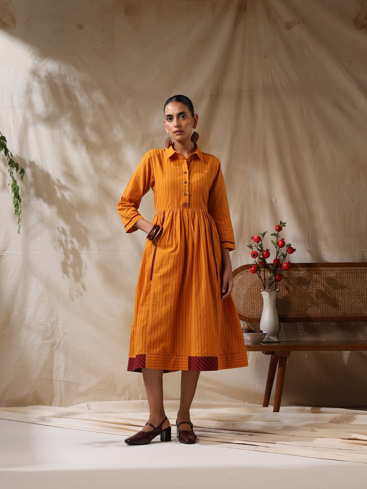 Sonpari- Yellow striped front gather dress