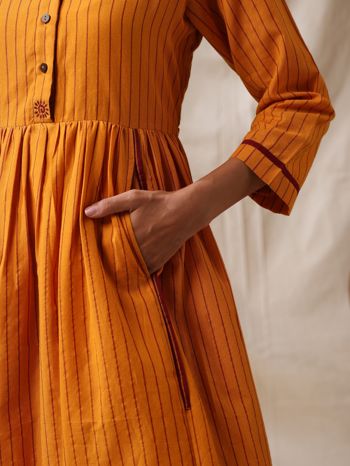 Sonpari- Yellow striped front gather dress