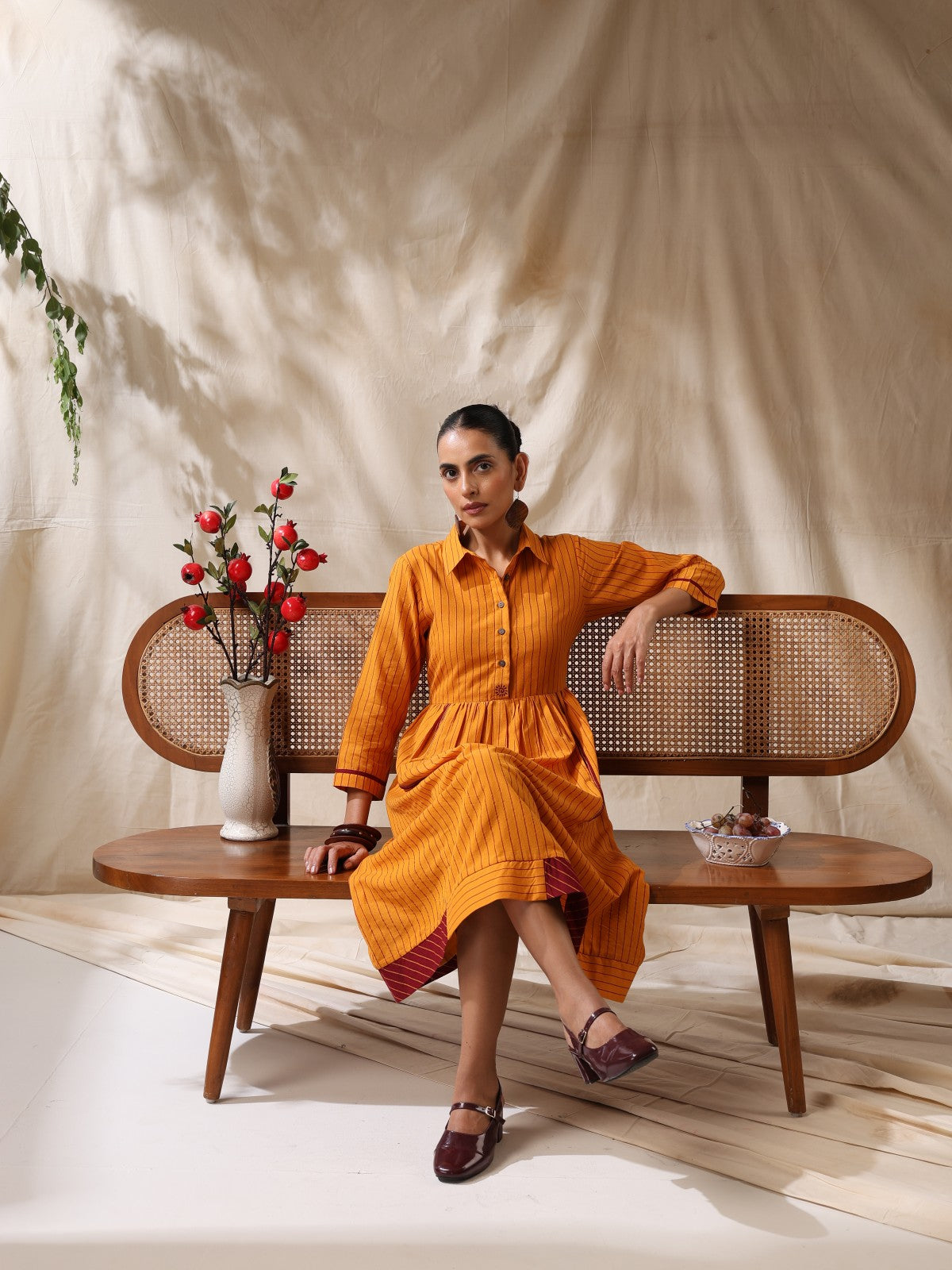 Sonpari- Yellow striped front gather dress