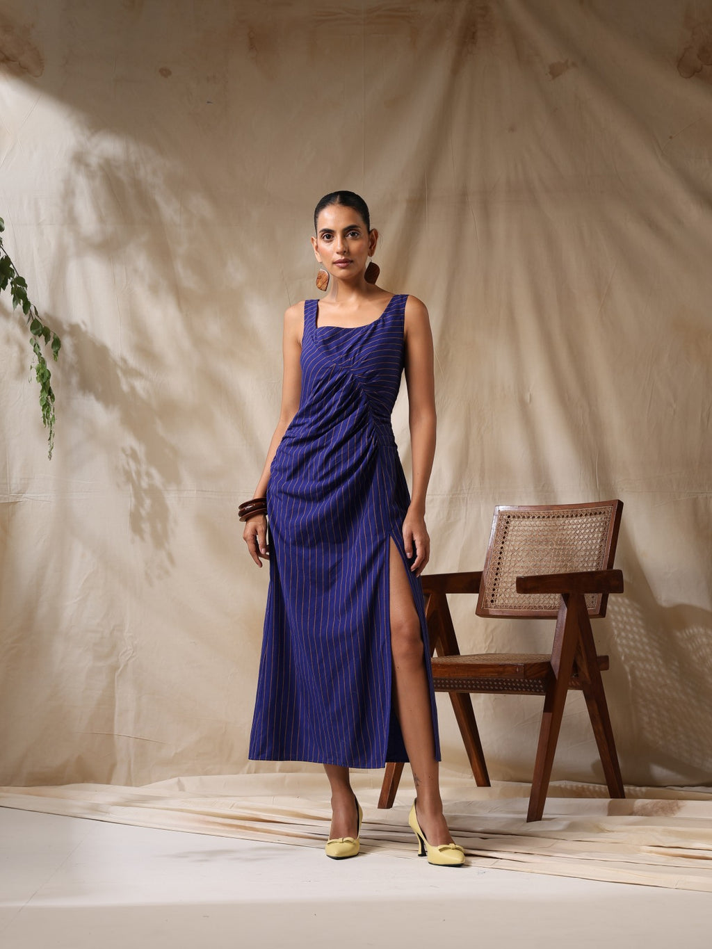 Pari- Blue striped ruched dress