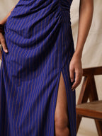 Pari- Blue striped ruched dress