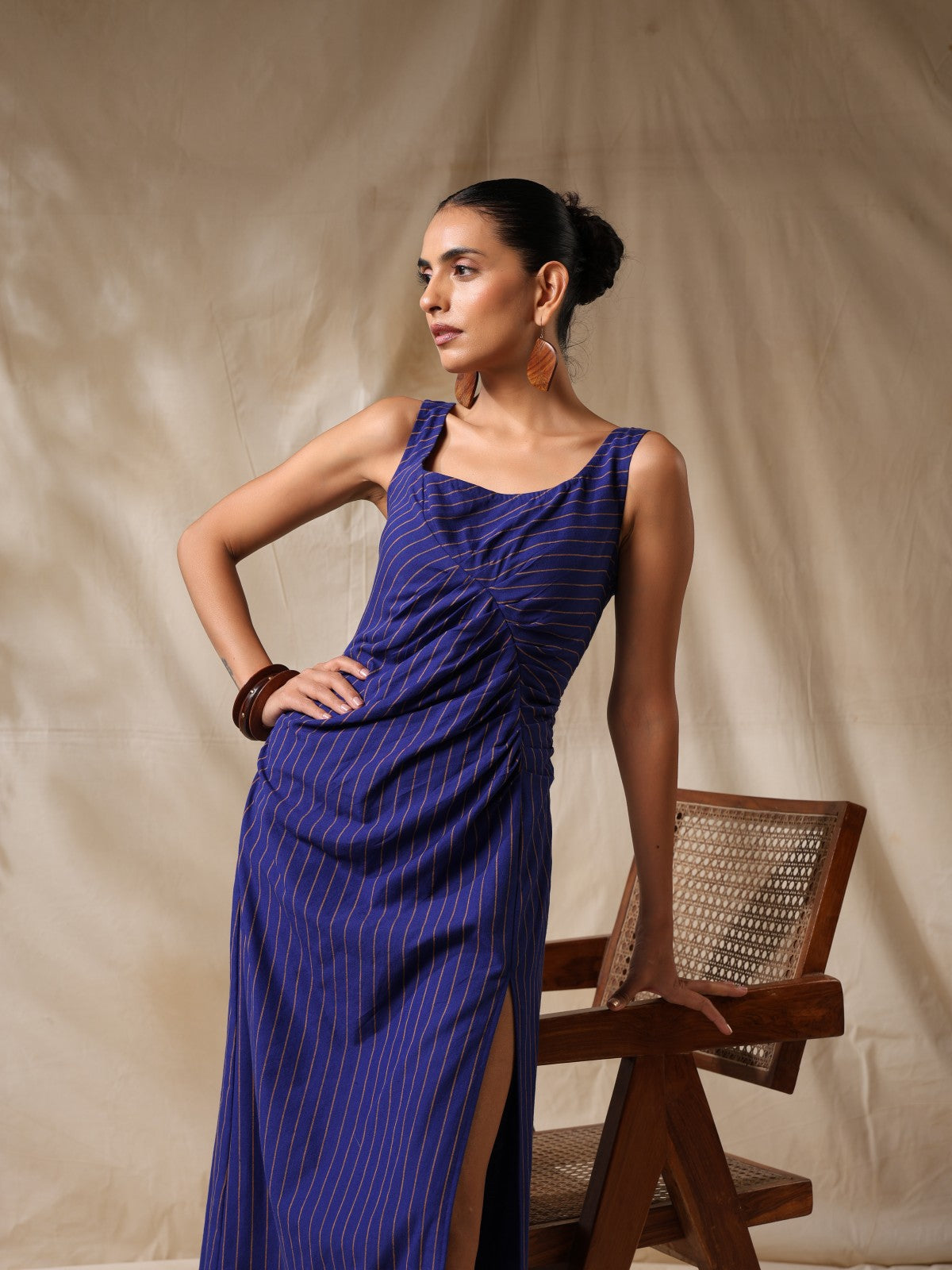 Pari- Blue striped ruched dress