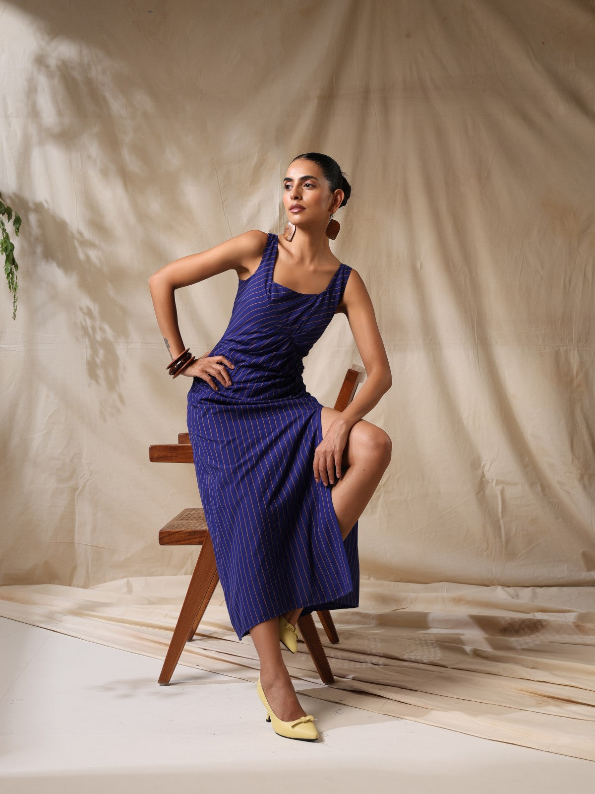 Pari- Blue striped ruched dress