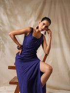 Pari- Blue striped ruched dress