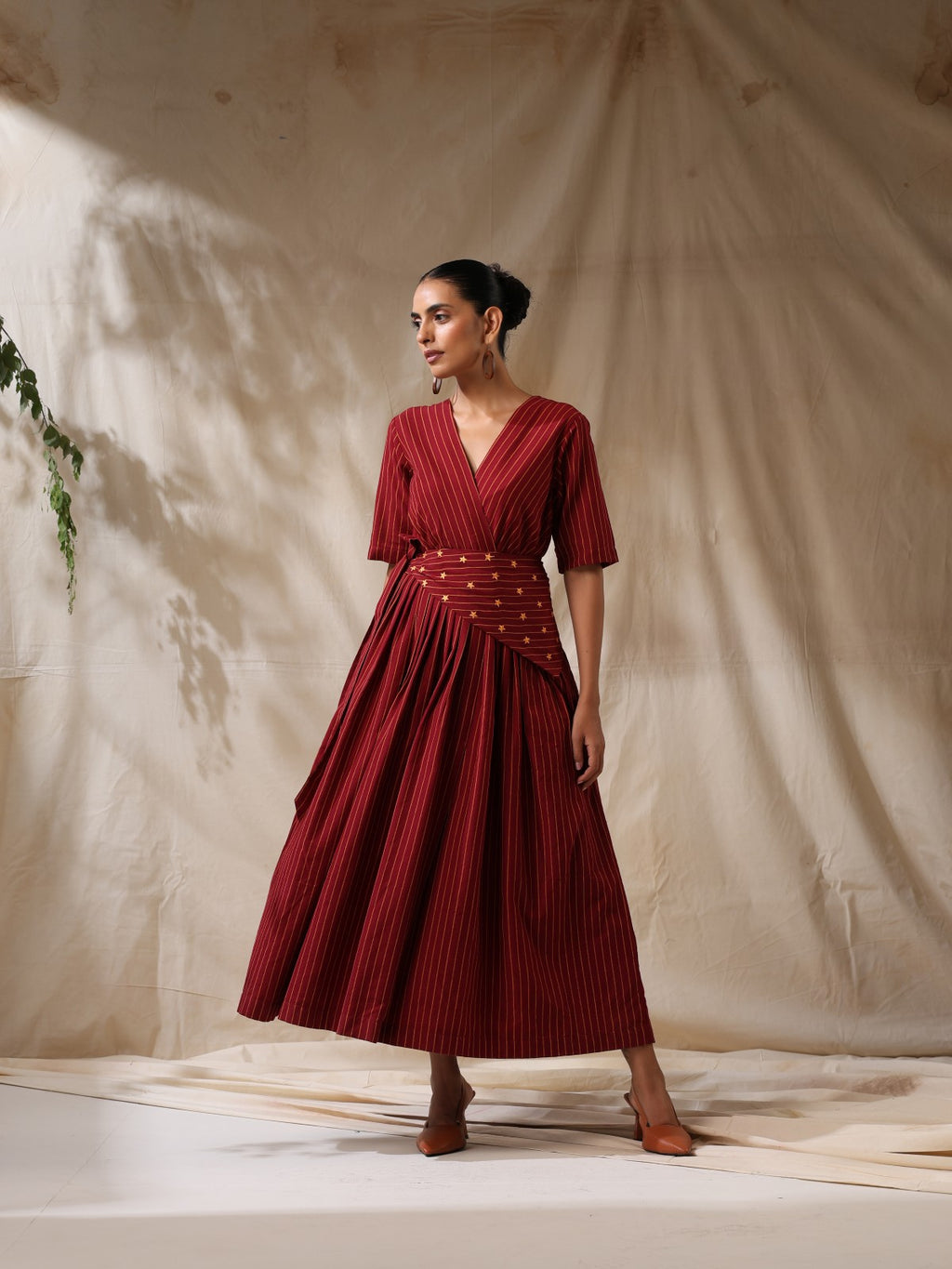 Afsaana- Maroon wrap dress with waist scarf