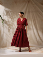 Afsaana- Maroon wrap dress with waist scarf