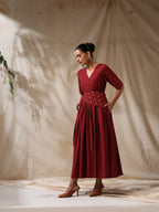 Afsaana- Maroon wrap dress with waist scarf
