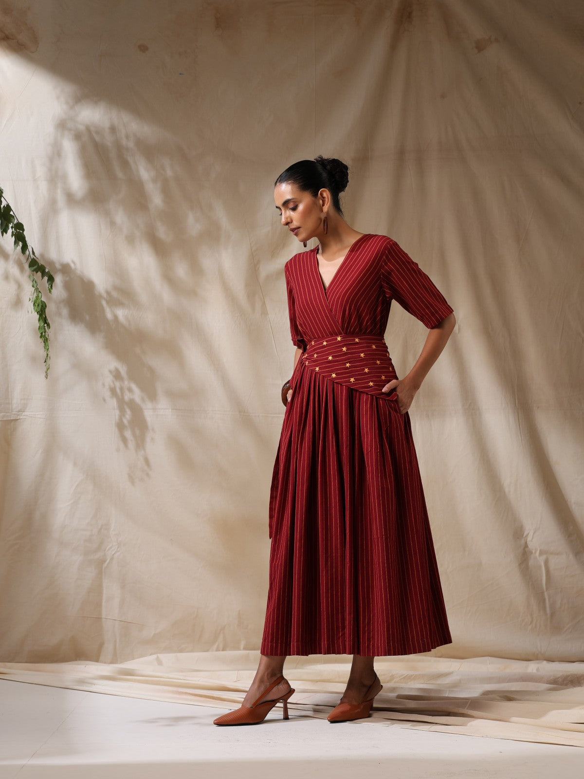 Afsaana- Maroon wrap dress with waist scarf