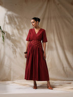Afsaana- Maroon wrap dress with waist scarf
