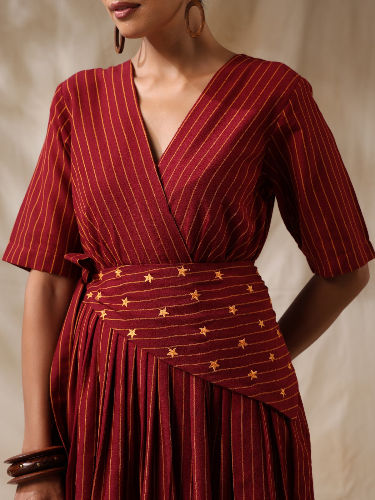 Afsaana- Maroon wrap dress with waist scarf