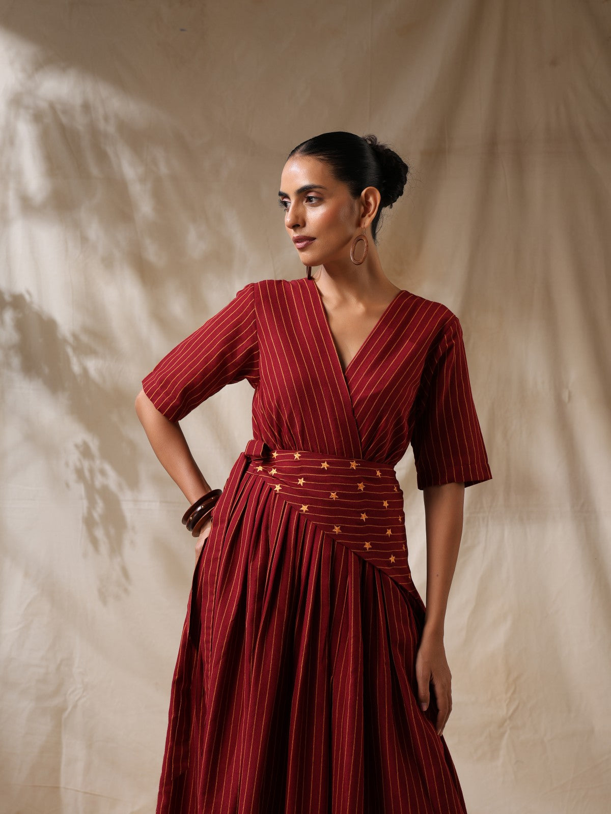 Afsaana- Maroon wrap dress with waist scarf
