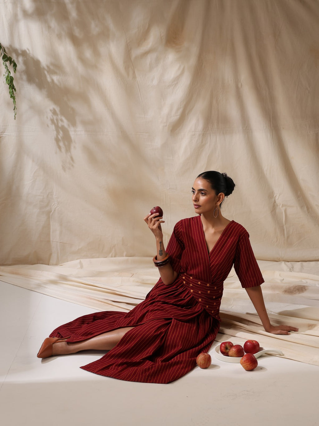 Afsaana- Maroon wrap dress with waist scarf