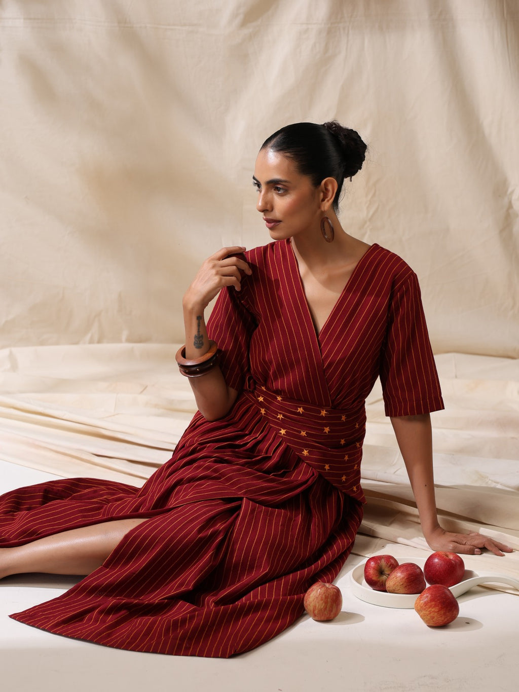 Afsaana- Maroon wrap dress with waist scarf