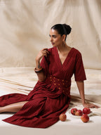 Afsaana- Maroon wrap dress with waist scarf