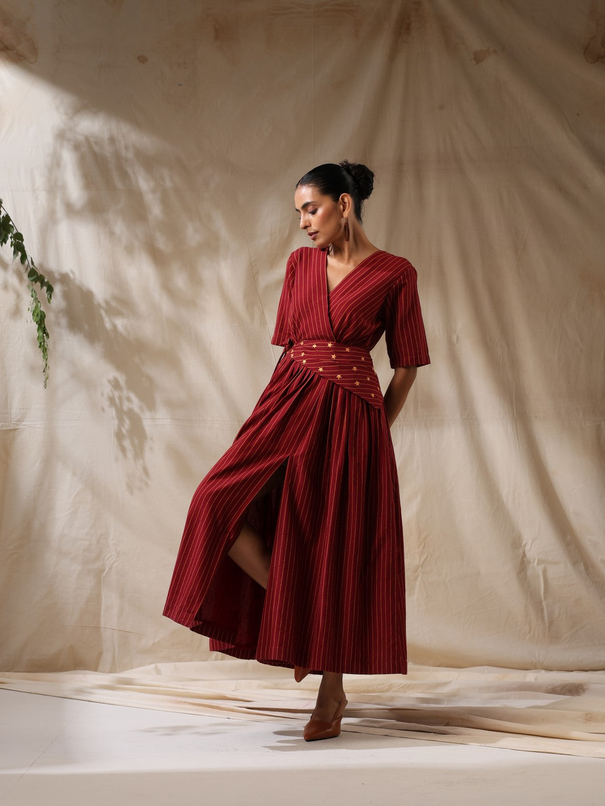 Afsaana- Maroon wrap dress with waist scarf