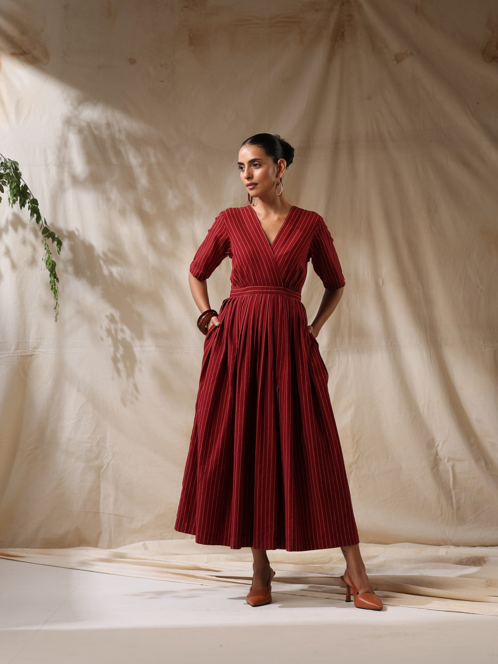 Afsaana- Maroon wrap dress with waist scarf