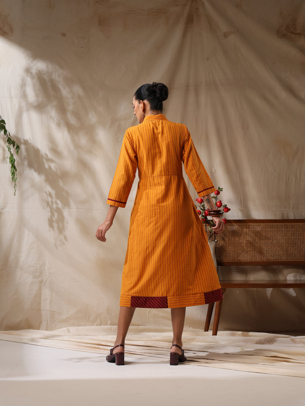 Sonpari- Yellow striped front gather dress