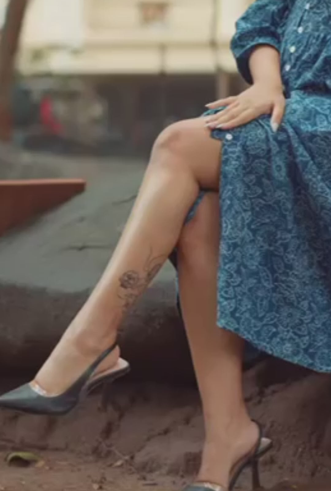 Rose - Indigo deep neck dress